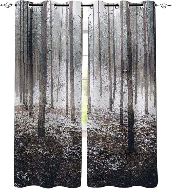 Four Seasons Forest 3D Printed Drapes, Dead Tree In The Snow Living ...