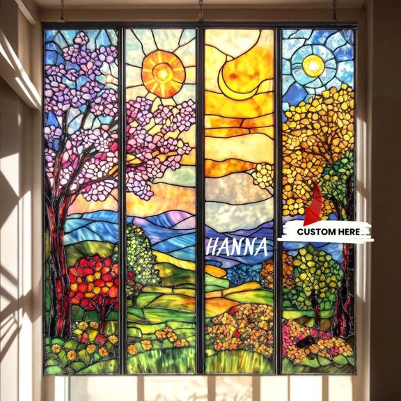 Four Seasons Landscape Acrylic Suncatcher Window Panel Art Window Hanging Home Decor