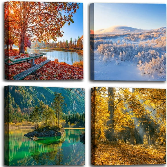 Four Seasons Landscape Canvas Wall Art Decor - Spring Summer Autumn Winter Colorful Tree Painting Modern Nature Forest Prints Artwork Picture for Bathroom Office Decoration