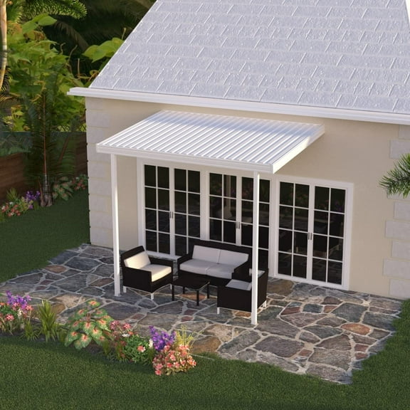 Four Seasons OLS TWV Series 12 ft wide x 8 ft deep Aluminum Patio Cover with 10lb Snowload & 2 Posts in White
