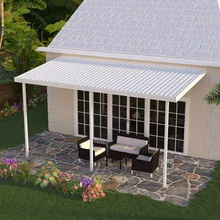 Four Seasons OLS TWV Series 18 ft wide x 14 ft deep Aluminum Patio Cover with 10lb Snowload & 3 Posts in White