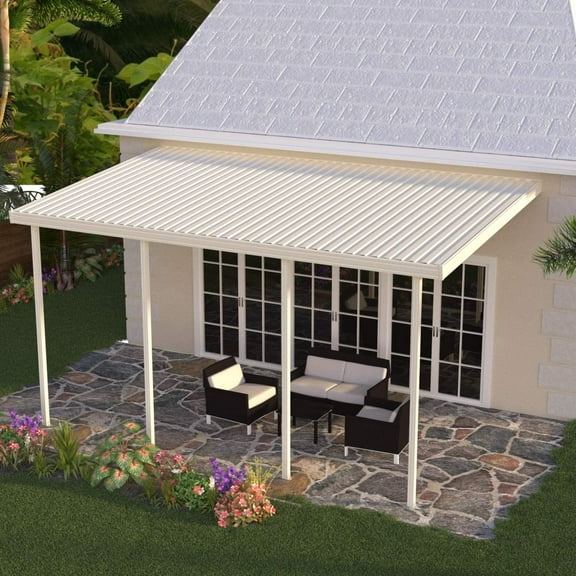 Four Seasons OLS TWV Series 20 ft wide x 14 ft deep Aluminum Patio Cover with 10lb Snowload & 4 Posts in Ivory