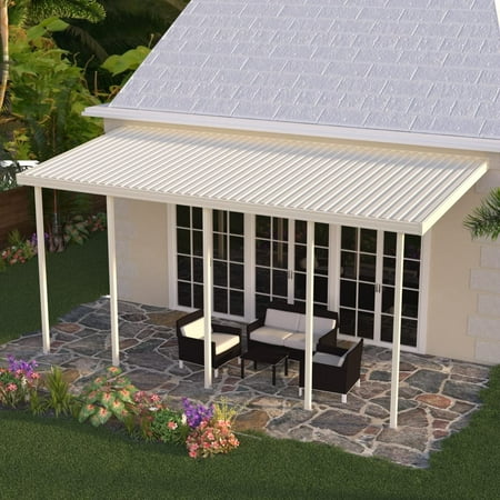 Four Seasons OLS TWV Series 26 ft wide x 12 ft deep Aluminum Patio Cover with 20lb Snowload & 5 Posts in Ivory