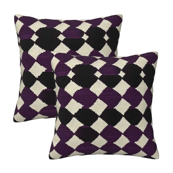 Four Seasons Pillow Cover 2 Sets Invisible Zipper Opening Design Does Not Include Pillow Core Soft And Comfortable Violet Retro Houndstooth_3 20"X20"