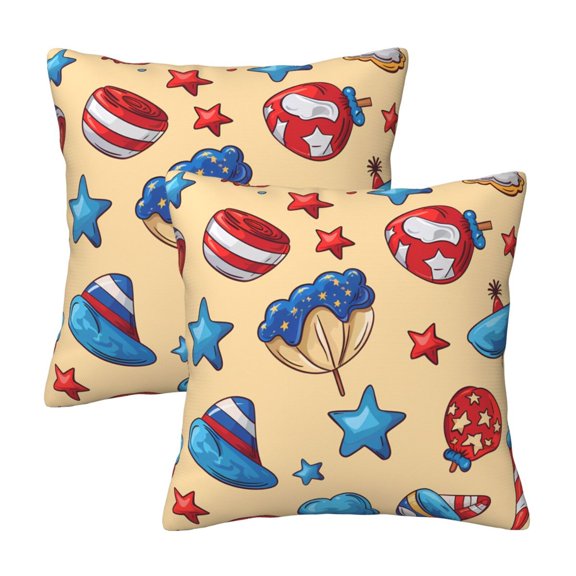 Four Seasons Pillow Cover 2 Sets Invisible Zipper Opening Design Does Not Include Pillow Core Soft And Comfortable Independence Day Theme Elements Star (3) 12"X12"