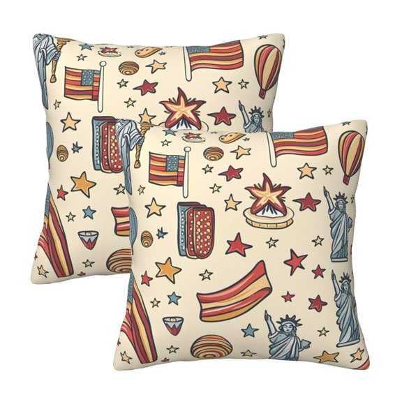 Four Seasons Pillow Cover 2 Sets Invisible Zipper Opening Design Does Not Include Pillow Core Soft And Comfortable Independence Day Theme Elements Star (4) 12"X12"
