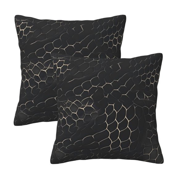Four Seasons Pillow Cover 2 Sets Invisible Zipper Opening Design Does Not Include Pillow Core Soft And Comfortable Snake Skin Print Style Darkgray_3 16"X16"