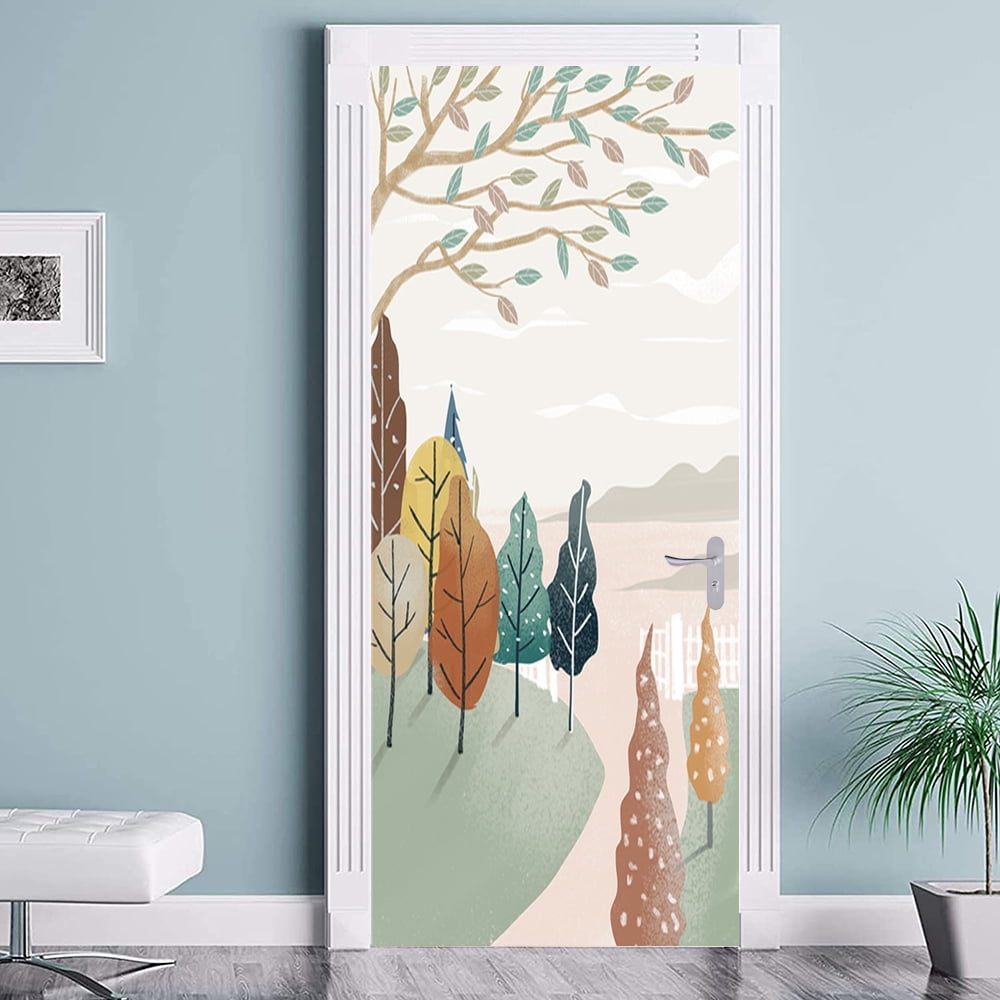 Four Seasons Scenery Door Stickers Natural Leaves Home Bedroom