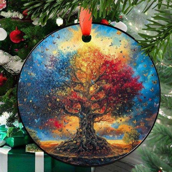 Four Seasons Tree Suncatcher, Colorful Faux Ornament Window Hanging, Nature Inspired Butterfly Decor, Housewarming Gifts, 2025, Holiday Decoration, 2025, Seasonal Holiday Decor,
