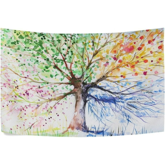 Four Seasons Tree Tapestry Wall Hanging Tapestries Happy Colorful Hippie Psychedelic Art Polyester Carpet Wall Decorative for Living Room Bedroom 60x51inch