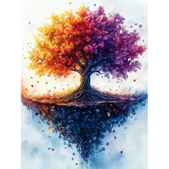 Four Seasons Tree Watercolor Painting/Canvas Print Suitable for Living Room Bedroom Office Hallway and Dining Room Decoration.