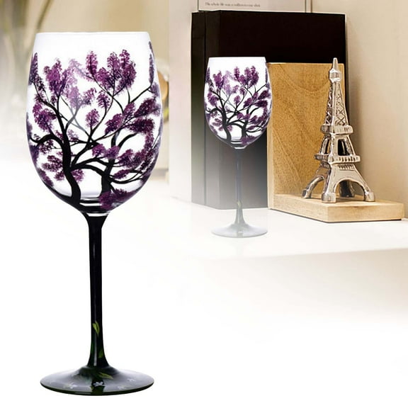 Four Seasons Tree Glasses Hand Painted Glass, Goblet Stemware, Spring Fall Leaves & Tree of Life Design Novelty Gift for Parties Weddings Home Decor Birthdays Valentine's Day Hostess