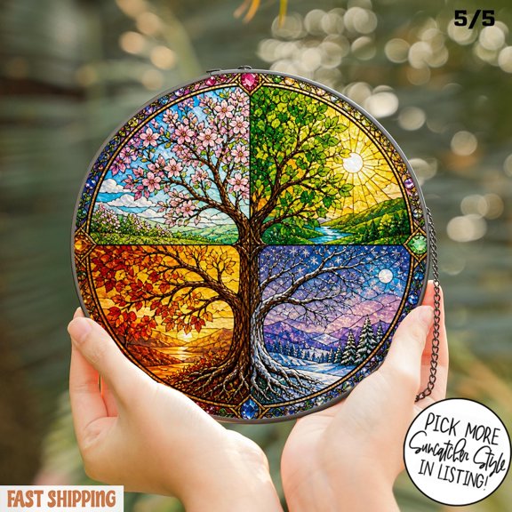 Four Seasons Tree of Life Stained Glass Suncatcher, Rainbow Light Maker, Family Gift, Tree Life Gift