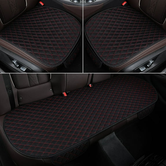 Four Seasons Universal Car Seat Bottom Covers Protectors Include 1 Pair Front Driver Seat Pad Mat and 1 Rear Bench Cover Universal Fit 90% Vehicles,Red