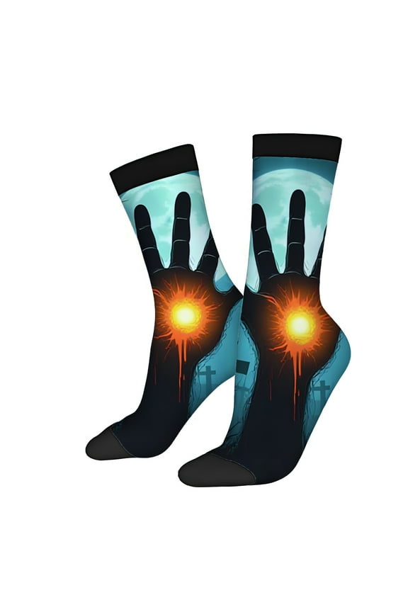 Four Seasons Universal Halloween Socks (2 Pairs) - Spooky Full Moon Silhouetted Trees & Blood Mark Design Unisex Trendy Mixed Color Socks