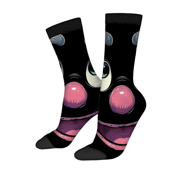 Four Seasons Universal Mixed Color Socks (2 Pairs) - Unisex Trendy Socks with Playful Cartoon Face Design Expressive Blue Eye & Whimsical Style for Fun Occasions