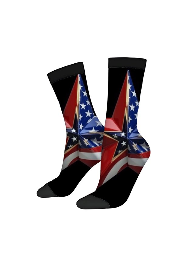 Four Seasons Universal Socks (2 Pairs) - Bold Patriotic Star Pattern in Red White & Blue on Black Unisex Trendy Design