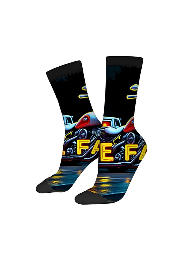 Four Seasons Universal Socks (2 Pairs) - Classic Car Design with ' VELO ' in Yellow Unisex Trendy Mixed Color Socks for Retro Urban Vibe