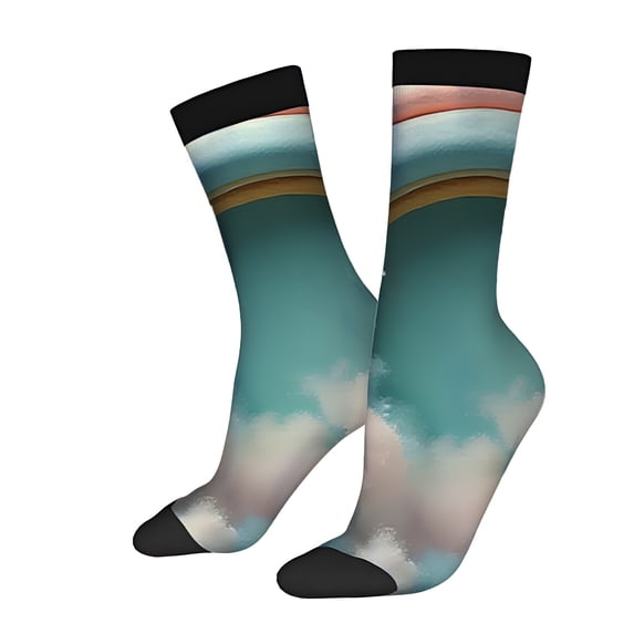 Four Seasons Universal Socks (2 Pairs) - Colorful Gradient Design with Rainbow Arch & Pastel Cloud Texture Unisex Trendy Mixed Color Socks