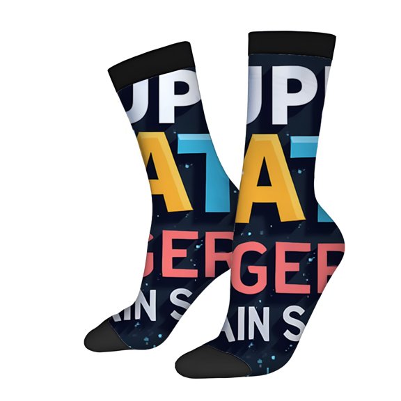 Four Seasons Universal Socks (2 Pairs) - Colorful Mixed Design Unisex Trendy Socks with Bold Text and Dark Background Perfect for Any Occasion