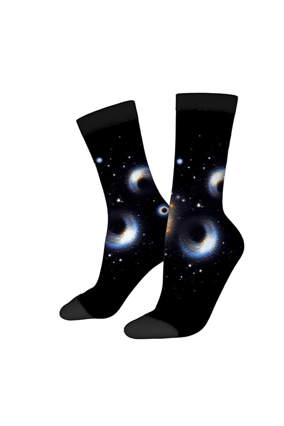 Four Seasons Universal Socks (2 Pairs) - Cosmic Design with Black Hole & Bright Light Ring Unisex Trendy Mixed Color Socks for All Seasons