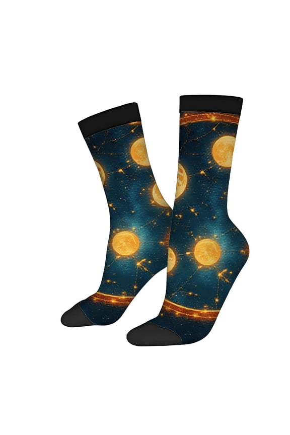Four Seasons Universal Socks (2 Pairs) - Cosmic Design with Celestial Bodies Constellations & Glowing Rings Unisex Trendy Socks