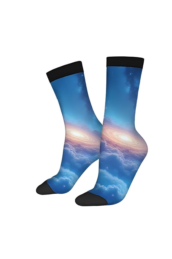 Four Seasons Universal Socks (2 Pairs) - Cosmic Design with Vibrant Sky Swirling Clouds & Stars Unisex Trendy Mixed Color Socks