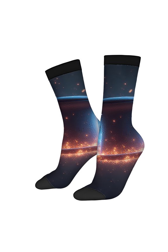 Four Seasons Universal Socks (2 Pairs) - Cosmic Vortex Design Unisex Trendy Mixed Color Socks with Glowing Particles Futuristic Style