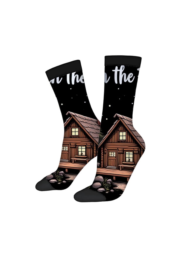Four Seasons Universal Socks - 2 Pairs Cozy Cabin Night Design Unisex Trendy Socks with Starry Sky Mixed Colors Perfect for All Seasons