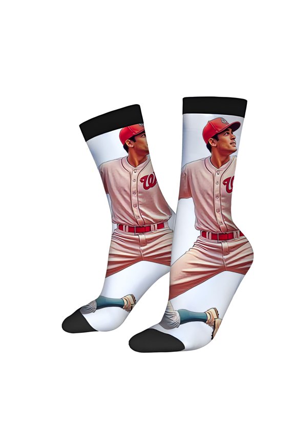 Four Seasons Universal Socks (2 Pairs) - Dynamic Baseball Player Design Unisex Trendy Mixed Color Socks with Classic Black Edging