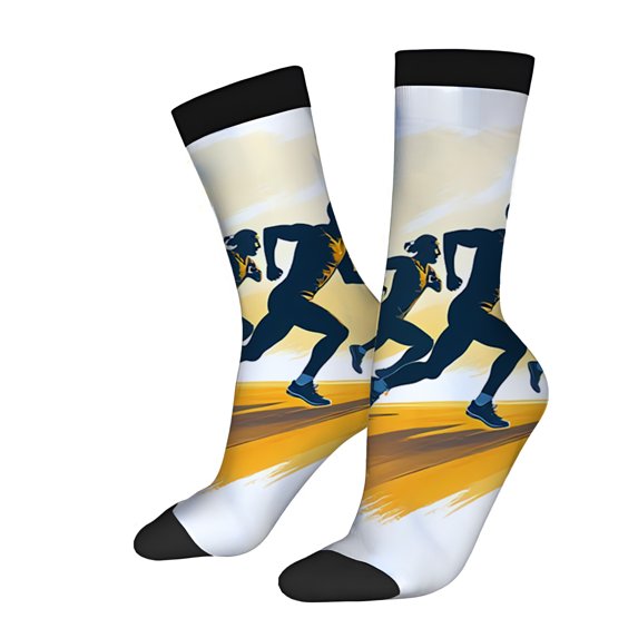 Four Seasons Universal Socks (2 Pairs) - Dynamic Running Silhouettes on Gradient Sky Unisex Trendy Mixed Color Athletic Socks