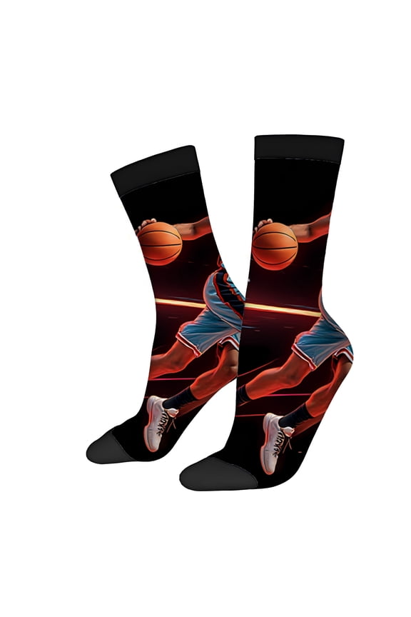 Four Seasons Universal Socks (2 Pairs) - Dynamic Sports Theme Mixed Color Design with Basketball Player in Motion Unisex Trendy Socks for Active Lifestyle
