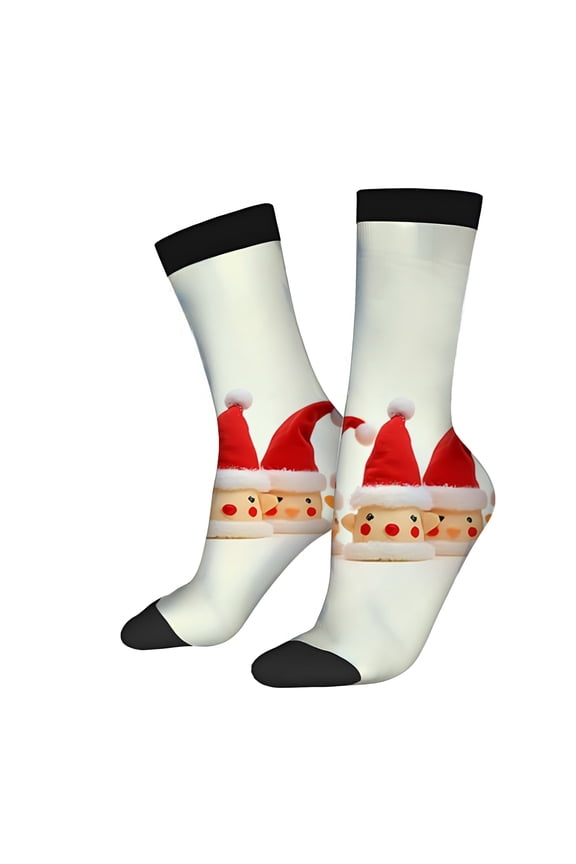 Four Seasons Universal Socks (2 Pairs) - Festive Mixed Color Design with Santa Hats & Reindeer Noses Unisex Trendy Holiday Socks