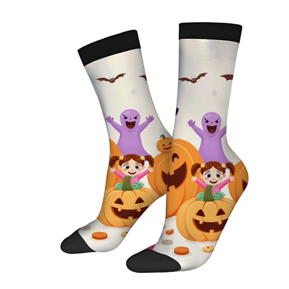 Four Seasons Universal Socks (2 Pairs) - Fun Halloween Design with Cartoon Characters Ghosts - o ' - Lanterns & Bats