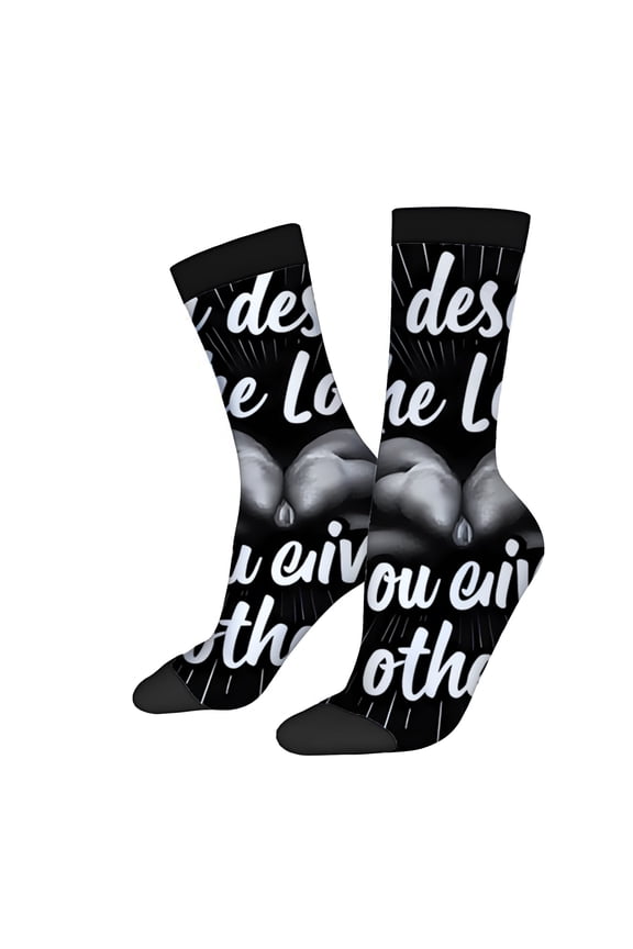 Four Seasons Universal Socks (2 Pairs) - Mixed Color Unisex Trendy Socks with Motivational Hand Design and Inspirational Text