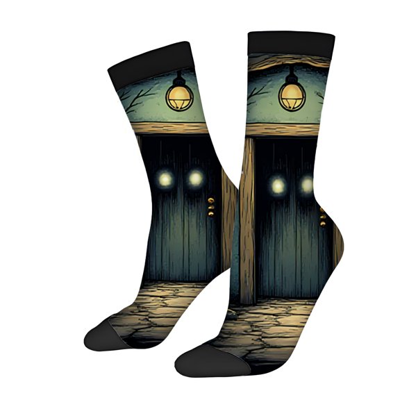 Four Seasons Universal Socks (2 Pairs) - Nature-Inspired Design with Dark Background Wooden Structure Terrain Unisex Trendy Mixed Color Socks