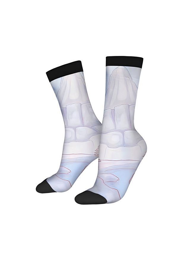 Four Seasons Universal Socks (2 Pairs) - Nature-Themed Design with Mountains & Trees Light Blue & White Unisex Trendy Mixed Color Socks