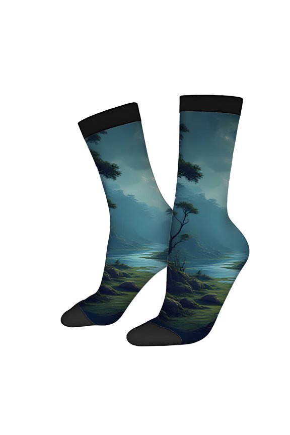 Four Seasons Universal Socks (2 Pairs) - Nature-Themed Design with Twisted Trees Greenery Unisex Trendy Mixed Color Socks