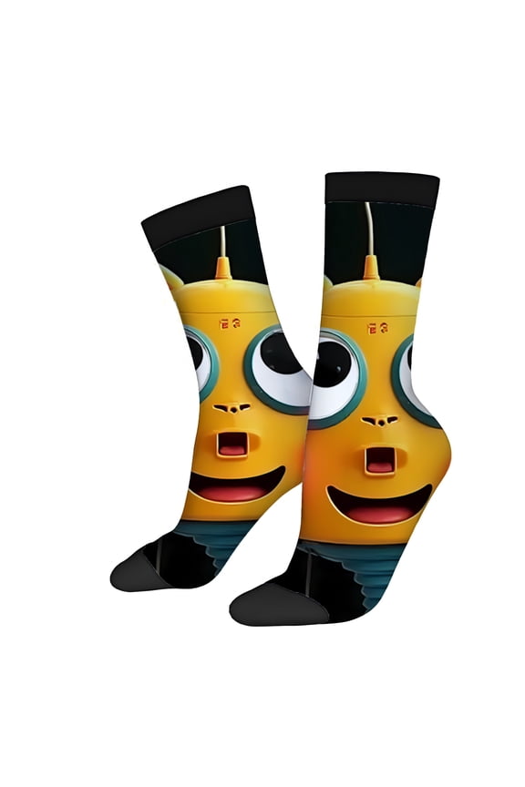 Four Seasons Universal Socks (2 Pairs) - Playful Cartoon Character Design Unisex Trendy Mixed Color Socks with Expressive Eyes and Smiling Mouth Perfect for Casual Wear