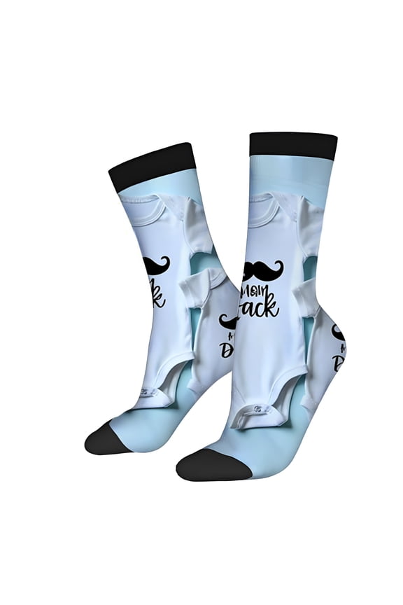 Four Seasons Universal Socks (2 Pairs) - Playful Light Blue Design with Black ' Us Dad ' Text Unisex Trendy Mixed Color Socks for All Seasons