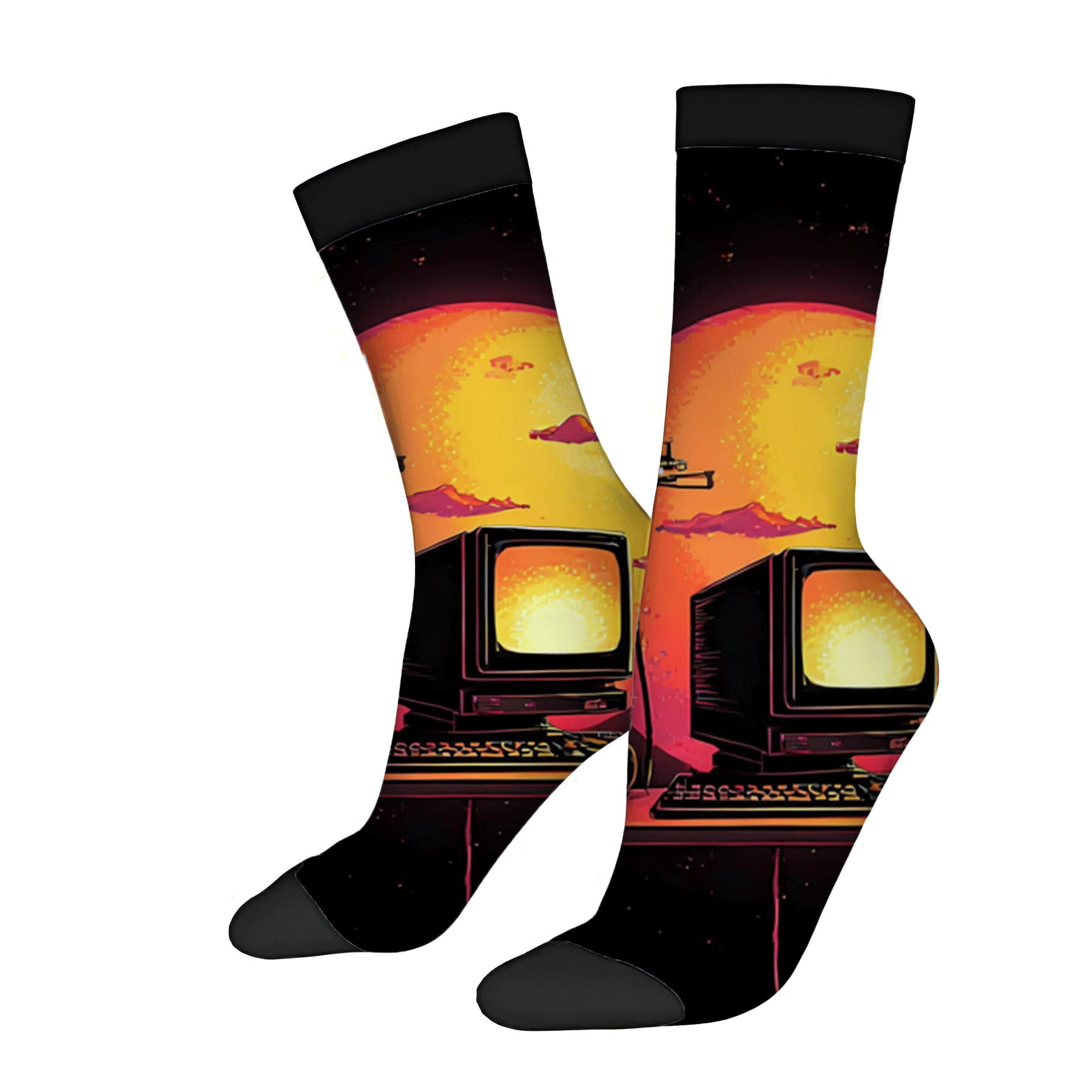 Four Seasons Universal Socks (2 Pairs) - Retro 80s Computer Design with ...