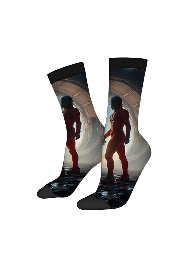 Four Seasons Universal Socks (2 Pairs) - Scenic Landscape Design with Futuristic Elements Unisex Trendy Mixed Color Socks for All Seasons