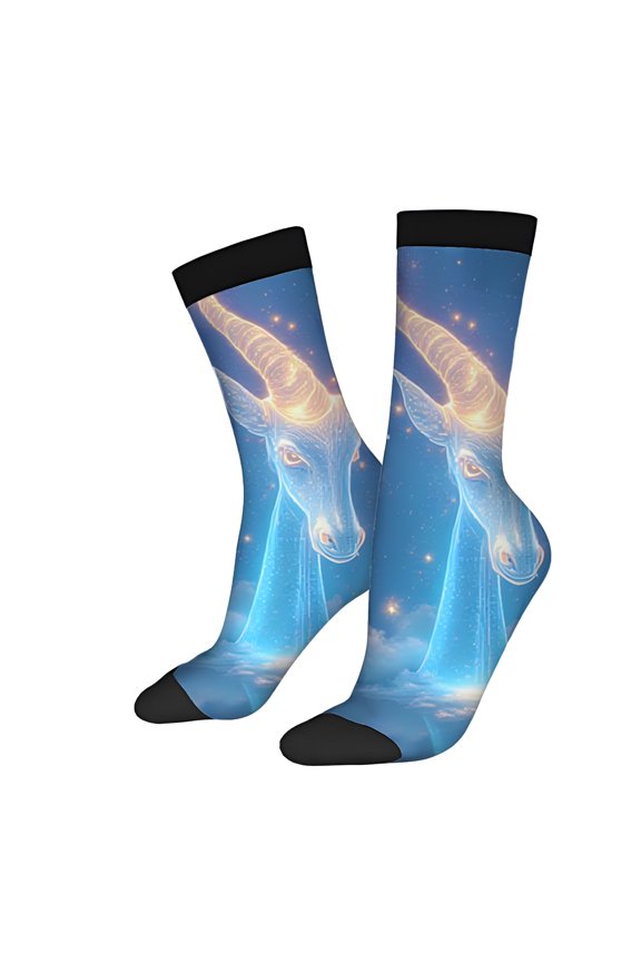 Four Seasons Universal Socks (2 Pairs) - Theme with Night Sky Stars Glowing Planet - Unisex Trendy Mixed Color Design