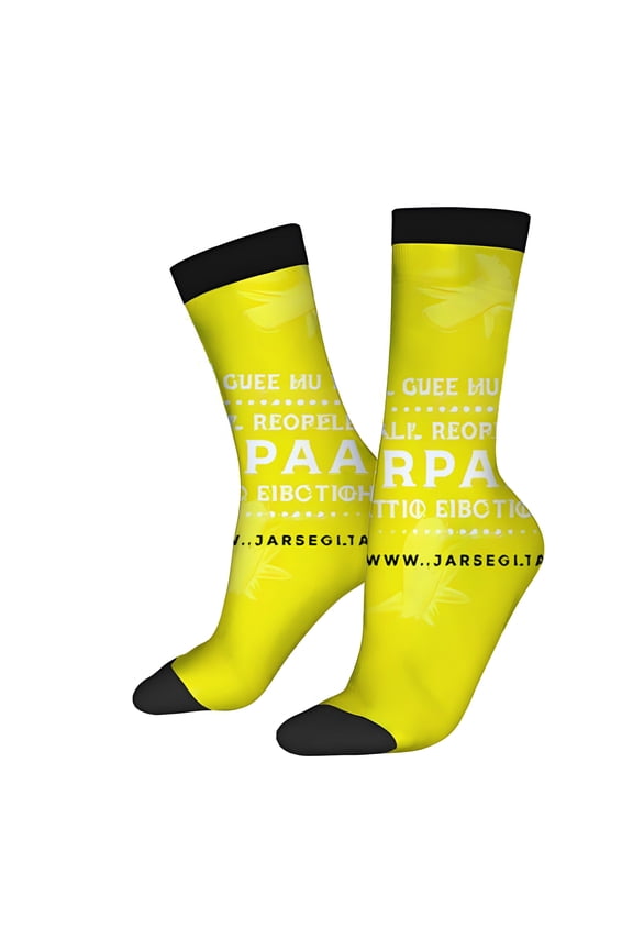 Four Seasons Universal Socks (2 Pairs) - Trendy Mixed Color Design Unisex Bright Yellow with Black Accents Fun Text Print Socks for All Occasions