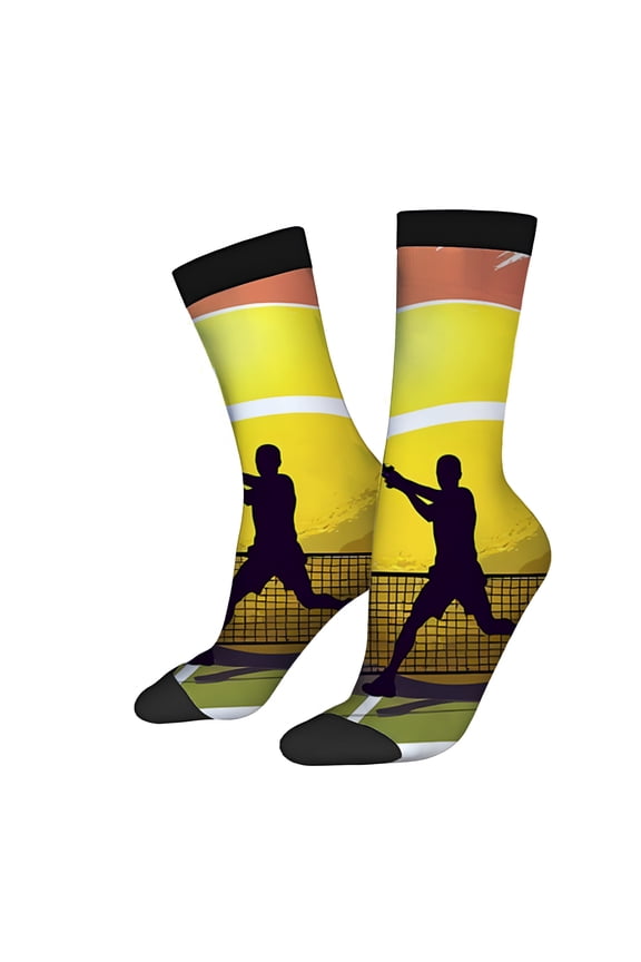 Four Seasons Universal Socks (2 Pairs) - Trendy Unisex Athletic Socks with Vibrant Tennis Ball and Racket Design Mixed Colors Perfect for Sports and Casual Wear