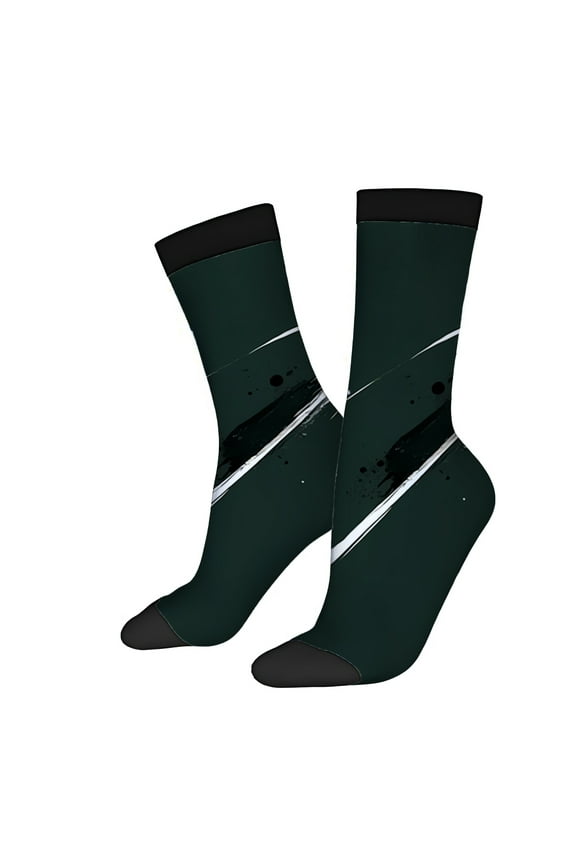 Four Seasons Universal Socks (2 Pairs) - Trendy Unisex Mixed Color Design with Ribbed Cuff Snug Fit Dark Green with Black Toe White Stripes Perfect for All Seasons