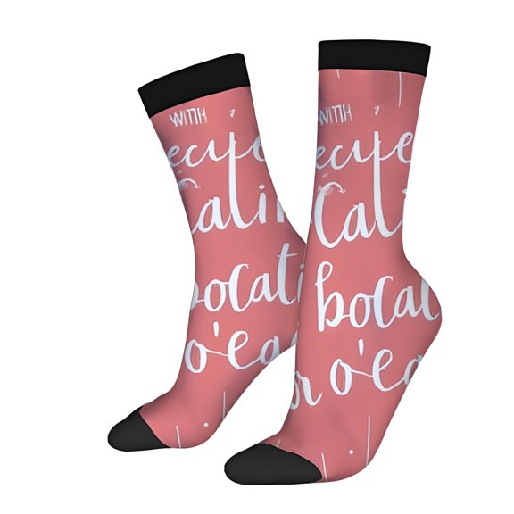 Four Seasons Universal Socks (2 Pairs) - Trendy Unisex Mixed Color Design with Pink Background and White Cursive Text Perfect for Any Occasion