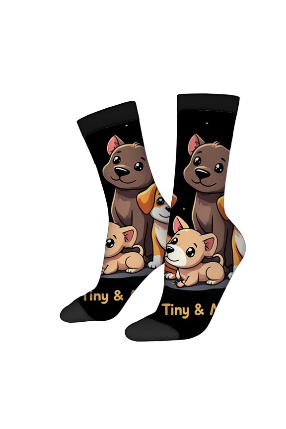Four Seasons Universal Socks (2 Pairs) - Trendy Unisex Mixed Color Socks with Adorable Cartoon Dog Design ' Tiny ' Print Starry Night Background Perfect for All Seasons