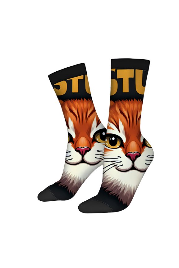 Four Seasons Universal Socks (2 Pairs) - Trendy Unisex Mixed Color Socks with Bold Fox Face Design Vibrant Orange and Black Accents Eye - Catching Pattern