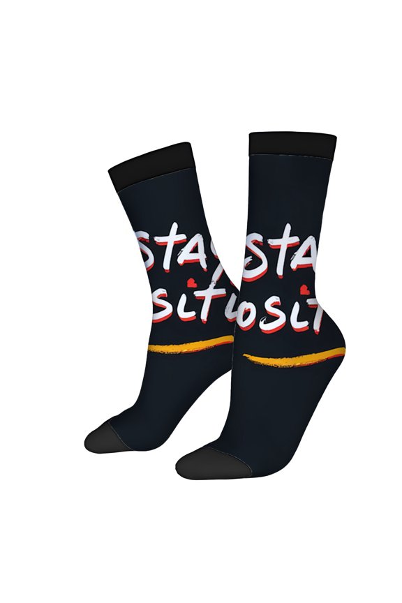 Four Seasons Universal Socks (2 Pairs) - Trendy Unisex Mixed Color Socks with Bold ' Spoof ' Design Ribbed Cuff & Black Toe Cap Perfect for Any Occasion